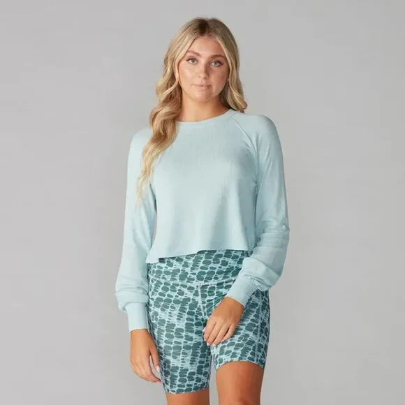 $65 TAVI Renew Waffle Knit Crop Long Sleeve Sage - Picture 1 of 3